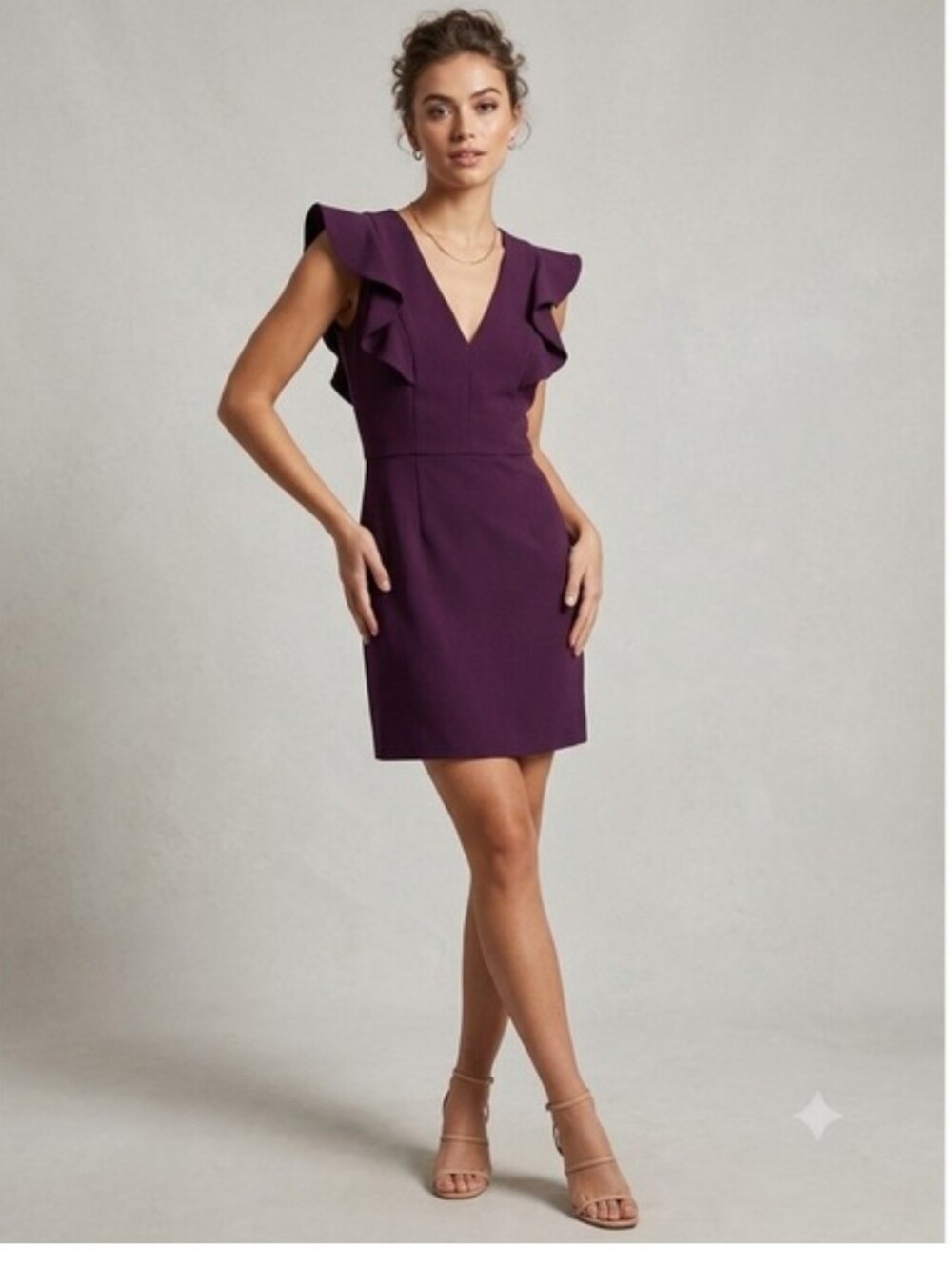 Purple Sheath FRENCH CONNECTION Dress Sexy Low Cut Size 12/14 Flattering Fit